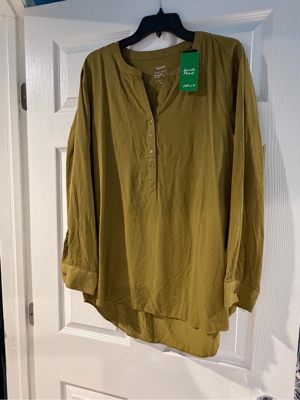 Splash Olive Green Long Sleeve Henley Tunic